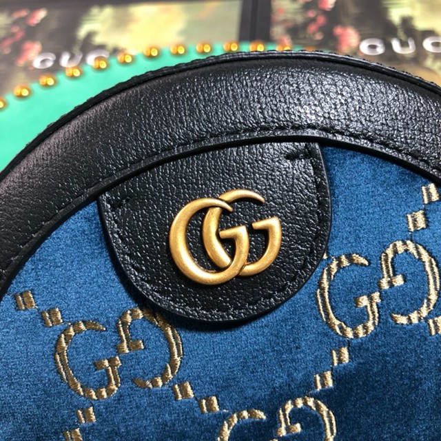 Gucci經典款女包 574978 古馳單肩女包 Gucci圓形女包 雙G標誌天鵝絨圓餅斜挎包  gqy3223